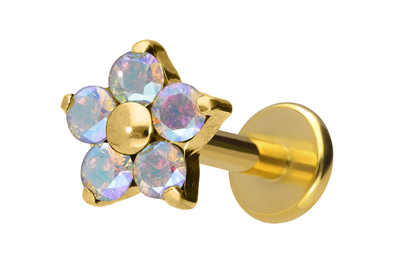 Titan Labret Piercing mit Innengewinde KRISTALLBLUME